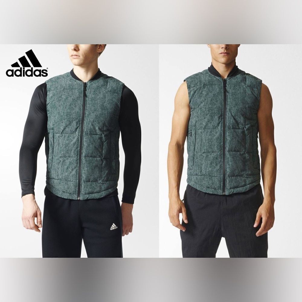 Adidas- Men's Green Puffer Zip Font Vest, Size XL